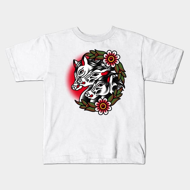 Traditional Horses Tattoo Piece Kids T-Shirt by radquoteshirts